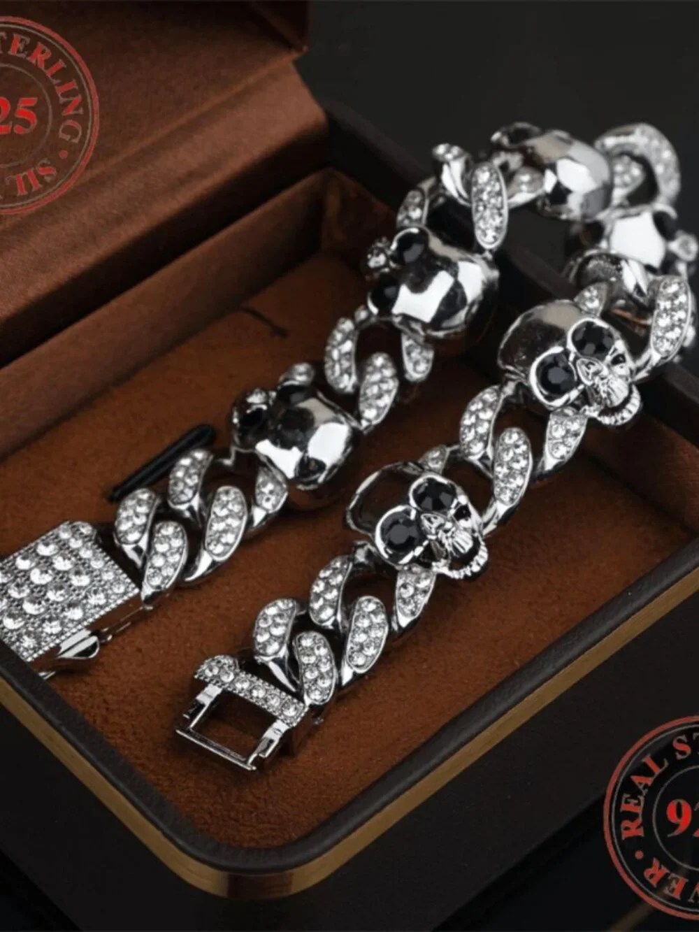 Mens S925 silver gothic skull bracelet Silvery daily wear